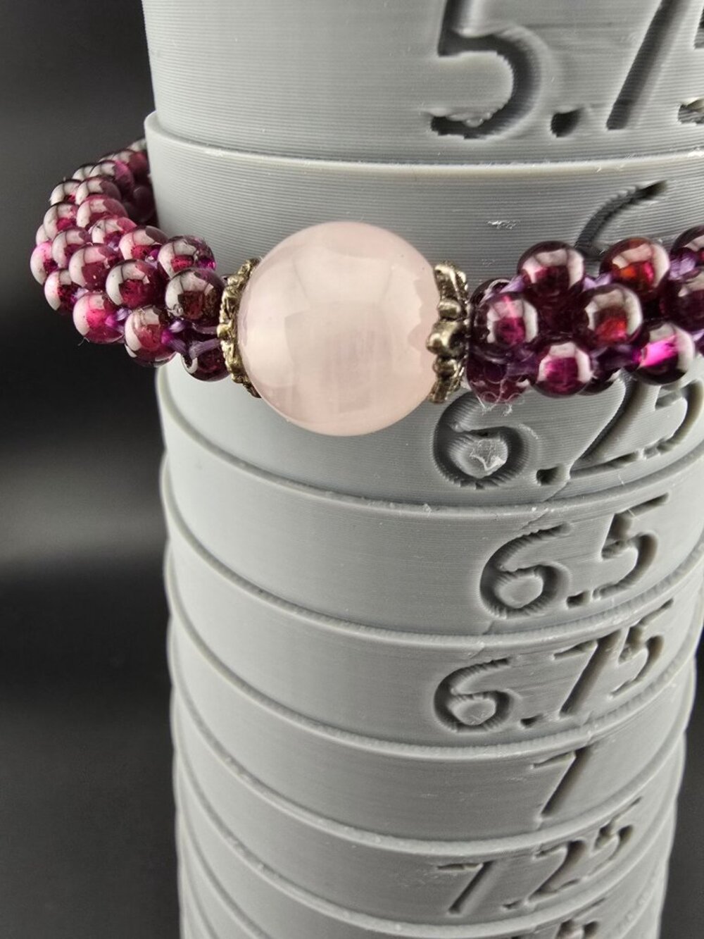 Handmade Garnet & Jadeite Beaded Stretch Bracelet Boho - Picture 4 of 6